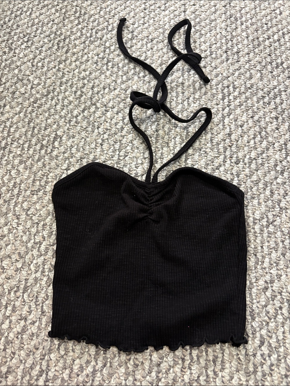 Bozzolo Black Ribbed Halter Crop Camisole